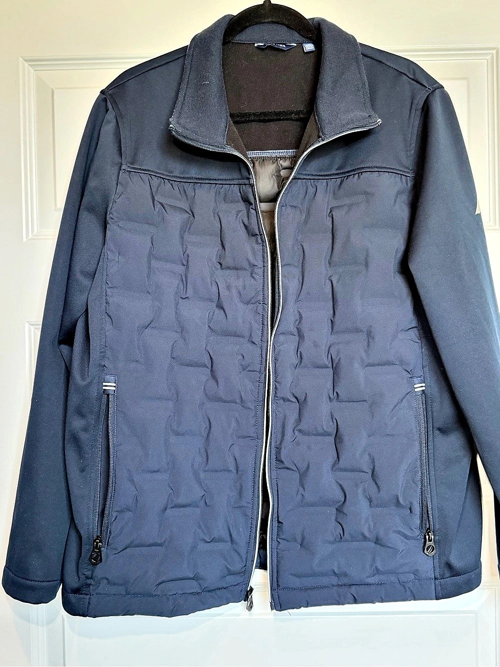 Nautica Mens Navy Quilted Softshell Jacket Water Wind Resistant Active Stretch